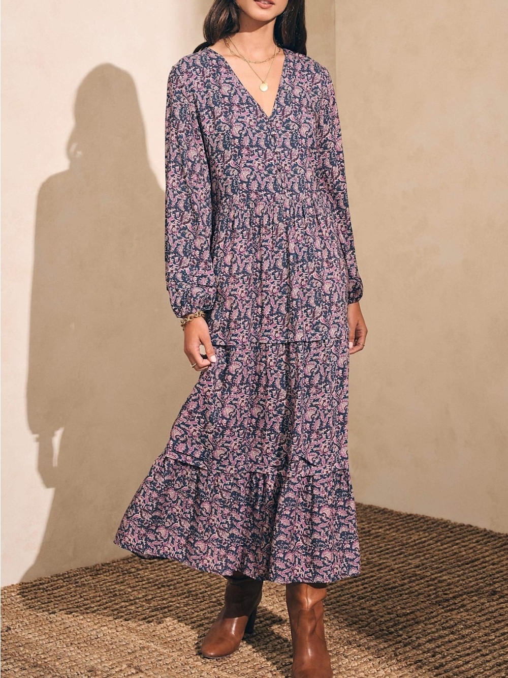 Faherty Isabella Maxi Dress Fiona Block Print